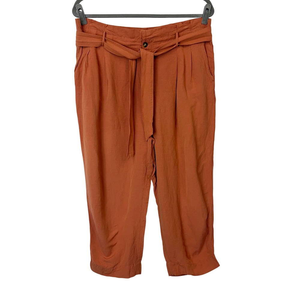 Madewell Linen Blend Paperbag Pants Women's Plus Size 20 Burnt Orange Tie Waist